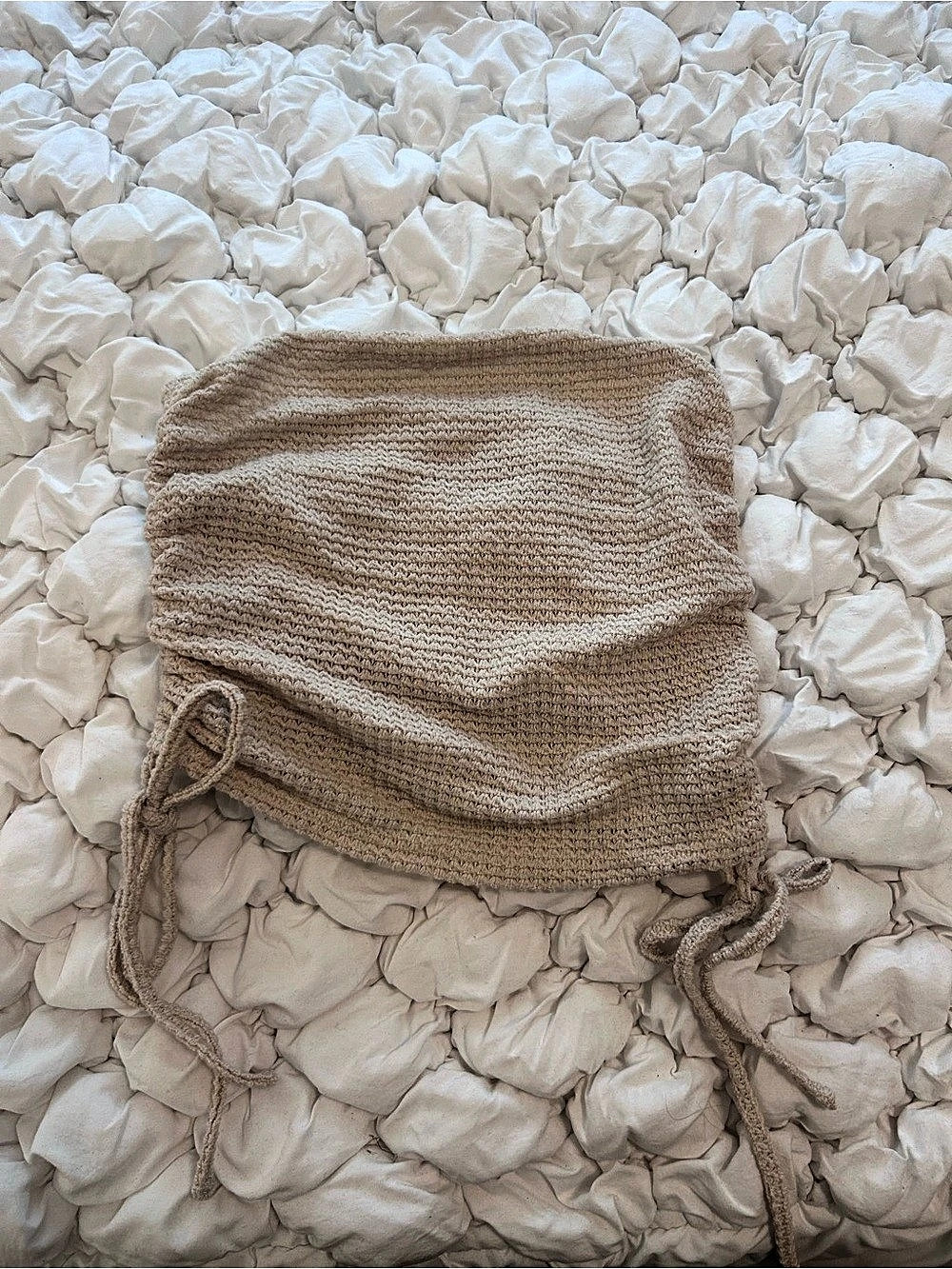 Knit Drawstring Tube Top in Beige